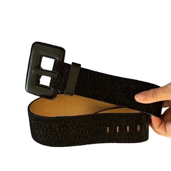 Jenny & The Boys Statement Belt Size Medium Black Leather Buckle Adjustable